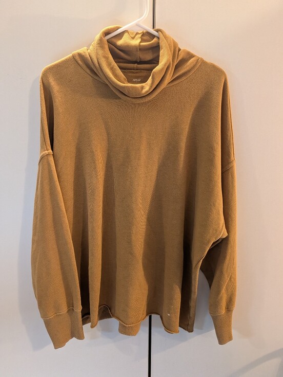 aerie Tops - Aerie Large Brown Cozy Oversized Turtleneck Sweatshirt in Mustard-note mark